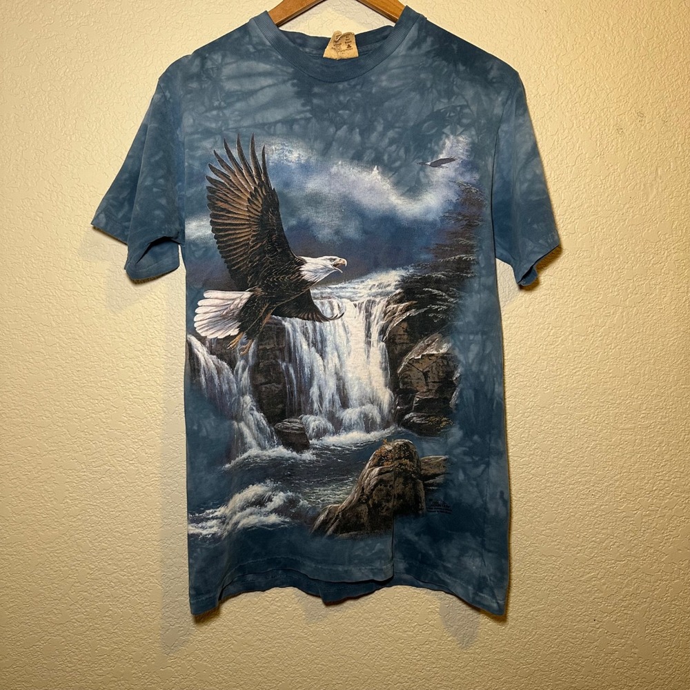 VTG The Mountain Mens M Tee Shirt Cotton Blue Tie Dye Eagle Graphic Y2K 90s